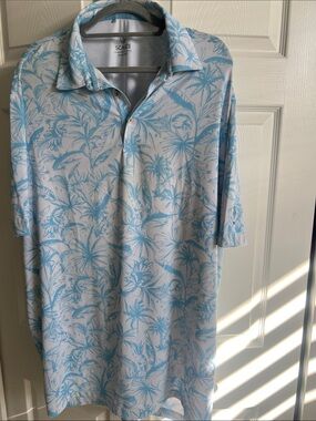SCALES Light Blue Tropical-Print Short Sleeve Polo